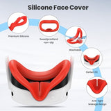 Silicone Cover Set Compatible With Meta/Oculus Quest 3S Accessories, Vr Silicone Face Cover, Vr Shell Cover,Touch Controller Grip Case,Camera Lens Protector Set (Red)