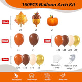 160PCS Fall Balloon Arch Kit with Orange Brown Gold White Balloons for Baby Shower