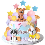 Dog Cake Topper Clay Figurines - Puppy Star Yellow Pink Purple Ball Cake Topper For Dog Theme Birthday Party Paw Cute Pet Party Baby Shower Supplies (Style 01)