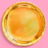 Gold Holographic Foil Plates - 25 Pack | Happy Birthday Party Decorations, Holiday Party, Cool Cake Plates, New Year'S Eve, Gold Bachelorette Disposable Party Plates