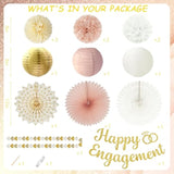 Champagne Gold Engagement Party Decorations - Engagement Banner, Heart Party Garlands, Tissue Paper Pom Poms, Fans And Lanterns Kit For Congratulations, Boho Engaged Decorations