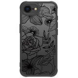 Cute Flower Phone Case Compatible With Iphone 16E, Rose Aesthetic Black Line Art Floral Pattern Print, Hard Pc Heavy Duty Protection Shockproof Cover For Girls Women