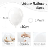 White Balloons 12 Inch 50Pcs Latex Balloons for Engagement & Wedding Party Decor