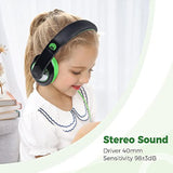 Comfort Kids Headphones, Lightweight, Wired 3.5mm, Over-Ear, Black/Green