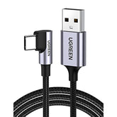 UGREEN Right Angle USB C Cable, USB A to USB C Cable 90 Degree Type C Cord Compatible with iPhone 16/16 Plus/16 Pro/16 Pro Max/15, Galaxy S24/S23/S10/S10+, iPad mini 6/Air 5, Pixel 8/7, 6.6FT