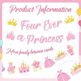 Four Ever A Princess Banner - 3 Pcs Pre-Strung Princess 4Th Birthday Party Decorations Glitter Pink Gold Castle Crown Carriage Ceiling Garland Decor Happy 4 Years Old Party Supplies For Girls
