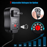 24W Universal Ac/Dc Adapter 12V 9V 7.5V 6V 5V 4.5V 3V Regulated Switching Power Supply With 8 Selectable Plugs For Led Strip Light Camera Keyboard Speaker Scale Recorder Massager, 2A Output