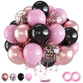 55pcs Pink & Black Balloon Set - Rose Gold Confetti for Party Decorations