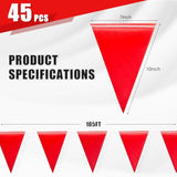 105Ft Safety Warning Pennant Banner Flags – Multipurpose Osha High Visibility Triangle Flags For Outside Fence, Roadwork, Party And Hazard Areas(Red,45Pcs,105Ft)