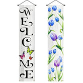 Spring Summer Floral Porch Sign Flowers Tulip Welcome Banner Door Sign Decorations Hanging Door Banner Spring Summer Decorations For Front Door Indoor Outside Home Yard Porch Wall Decor