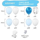 Blue Balloon Arch Kit 124pcs Metallic Blue, White & Silver Balloons for Parties and Event