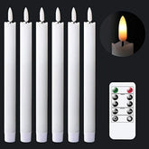 Flameless White Taper Candles Flickering With 10-Key Remote, Battery Operated Led Warm 3D Wick Light Window Candles Real Wax Pack Of 6, Christmas Home Wedding Decor(0.78 X 9.64 Inch)