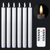 Flameless White Taper Candles Flickering With 10-Key Remote, Battery Operated Led Warm 3D Wick Light Window Candles Real Wax Pack Of 6, Christmas Home Wedding Decor(0.78 X 9.64 Inch)