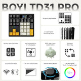Td31Pro Mechanical Numpad,Mini Keyboard With Screen&Knob,Bluetooth5.0/2.4G/Type-C Wireless Numeric Keypad,Gasket Hotswap Rgb Number Pad,Pbt Keycaps Rechargeable Number Keypad For Pc(Black-Grey)