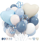 Dusty Blue Balloons, 12Inch Retro Ice Mist Blue Sand White Boho Balloon With Heart Foil Balloons For Netural Gender Reveal Bridal Birthday Wedding Party Decorations