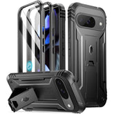 Revolution Case For Google Pixel 9/9 Pro 5G, Built-In Screen Protector Work With Fingerprint Id, Full Body Military Grade Rugged Shockproof Protective Cover Case With Kickstand, Black