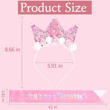 5Th Birthday Decorations For Girls, Birthday Girl Headband & Glitter Sash Set For 5 Year Old Girl Birthday Decorations, Birthday Flower Princess Crown Headband For Happy 5Th Birthday Girl Outfit