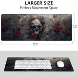 Gothic Skulls And Roses Large Mouse Pad, Gaming Mouse Pad, Non-Slip Rubber Base, Office Accessories, Desk Mat, Dark Mousepads For School, Work, Home Decor Gifts 31.5" X 11.8"