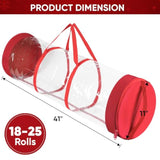 Christmas Wrapping Paper Organizer Storage, 41" Gift Wrapping Paper Storage Containers, Clear Pvc With Durable 600D Oxford Fabric Gift Wrap Paper Holder Fits 18-25 Rolls, Golden
