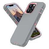 For 13 Pro Max Case , 12 Pro Max Case, Heavy Duty Shockproof 3 In 1 Silicone Rubber Hard Pc Rugged Durable Phone Cover For 12 Pro Max &13 Pro Max Phone 6.7 Inch. (Gray/Pink)
