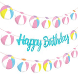 Beach Ball Happy Birthday Banners Glitter Blue Hawaiian Beach Pool Party Decorations Pink Pool Birthday Banner Summer Theme Party Decor For Girls Hawaii Holiday Baby Shower Supplies