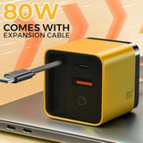 3 In 1 Gan Charger,Scalable 80W Max Fast Charger Module With Type-C Cable And 2 Usb Ports, Retractable Phone Charger Wall Plug For Phone And Laptops (Yellow)