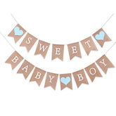 Sweet Baby Boy Burlap Banner Rustic Blue Baby Shower Decoration & Photo Prop