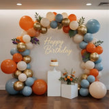 Fall Balloon Arch Kit: Blue, Orange, Gold Eucalyptus - Baby Shower Decor