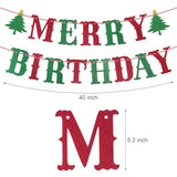 Merry Birthday Banner - Red, Green Glitter, Christmas & Birthday Party Decorations