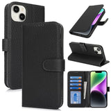 Case for iPhone 14/13 6.1" Genuine Leather Wallet Case with 4 Card Slot, RFID Blocking Card Holder Magnetic Flip Folio Kickstand Shockproof Phone