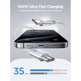 100W Usb C To Usb C Cable 6Ft Usbc To Usbc Fast Charging Cable Braided Usb Type C Charger Cable For Iphone 16 15 Pro Plus Pro Max, Macbook, Ipad Pro/Air/Mini