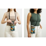 Neoprene Phone Sleeve Pouch with Crossbody Strap Navy Blue Floral