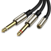 3.5Mm To Dual 1/4 Inch Audio Splitter Cable, Gold Plated 1/8" Trs Female To Dual Quarter Inch 6.35Mm Ts Mono Male Plug Braided Stereo Breakout Cable 35Cm/13.8Inch