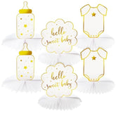 Baby Shower Decorations & Centerpieces - 12-Piece White & Gold Honeycomb Paper Set - Gender Neutral Table Toppers & Table Top Decor, 3 Designs