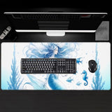 Cute Mermaid Large Gaming Desk Mat,Rubber Non-Slip Nautical Mouse Pad,31.5X11.8X0.12In Extended Fish Coral Seahorse Mousepad,Game Lover Mice Pads Gifts,Office Home Deskmat Decor