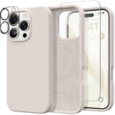 iPhone 16 Pro Max Magnetic Silicone Case with Screen & Camera Protector Stone