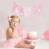 Pink Ribbon Bow 1/2 Birthday Banner - Sweet 6 Months Birthday Party Decorations,Pink White Gingham Bow Bohemian Garland,Half Way To One Cake Smash,Scalloped Banner Photo Props