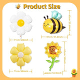 Bee Aluminum Foil Balloons Set For Gender Reveal Party, Baby Shower Decorations - 3 Bees, 4 Daisy & 2 Sunflower Flower Foil Balloons - Bee Themed Party Decor, Baby Shower Supplies, Bee Birthday Decor