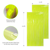 Glow In The Dark Party Supplies, 2 Pack Neon Party Decorations 6.6 X 6.6 Ft Fluorescent Macaron Green Tinsel Foil Fringe Curtains, Photo Booth Prop Backdrop Uv Blacklight Luminous Streamer