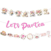 Pre-Strung Let'S Partea Tea Party Decorations Banner With Vintage Tea Party For Adult And Kids Tea Party Supplies, Pink