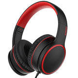 R10 Kids Headphones with Mic, Foldable Stereo, No-Tangle Cord (Black)