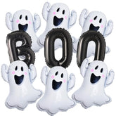 Halloween BOO Balloon Set 9PCS Black Foil Mylar Balloons for Spooky Party Decorations