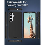 For Galaxy S25 Case, 3-Layer 16Ft Drop Protection, With Dustproof Port Cover, Full-Body Shockproof Heavy Duty Protective Phone Case For Samsung Galaxy S25, Black