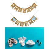 Welcome Baby Burlap Banner For Baby Shower Decorations And Gender Reveal Party (Light Blue Hearts)