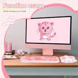 Cute Cat Keyboard And Mouse Combo, Usb Wireless With Cat Paw Mouse Pad, Silent 84 Keys 2.4 Ghz Compatible With Notebook Pc