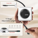 100W Retractable Multi In 1 Charging Cable With Led Display, Usb C & Usb A To Usb C/Lightning/Micro For Iphone 16 15 14 13 12 Ipad Mac Samsung For Desk Desktop Management Organizer