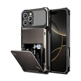 Compatible With Iphone 16 Pro Max Case With Card Holder Dual Layer Heavy Duty Drop Protection Hidden Flip 4-Card Slot Wallet Phone Case For Iphone 16 Pro Max For Women Men, 6.9'' Gun Metal