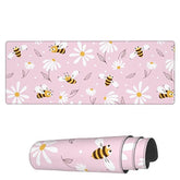 Laptop Mouse Pad Daisy Bee Flowers Pink Desk Mat With Stitched Edges 31.5X 11.8 Inch Non-Slip Large Keyboard Rubber Writing Table Mat For Office Home