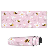 Laptop Mouse Pad Daisy Bee Flowers Pink Desk Mat With Stitched Edges 31.5X 11.8 Inch Non-Slip Large Keyboard Rubber Writing Table Mat For Office Home