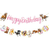 Pink Cowgirl Horse Birthday Banner 2Pcs - Western Party Decorations For Girls & Women - Double Sided, 70X19 Inches